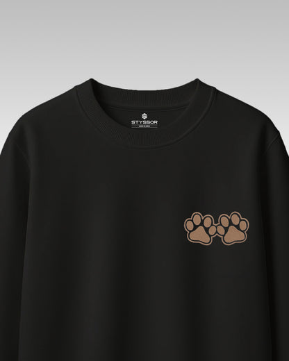Dog Paw Wildlife Embroidery Oversized Black T-Shirt