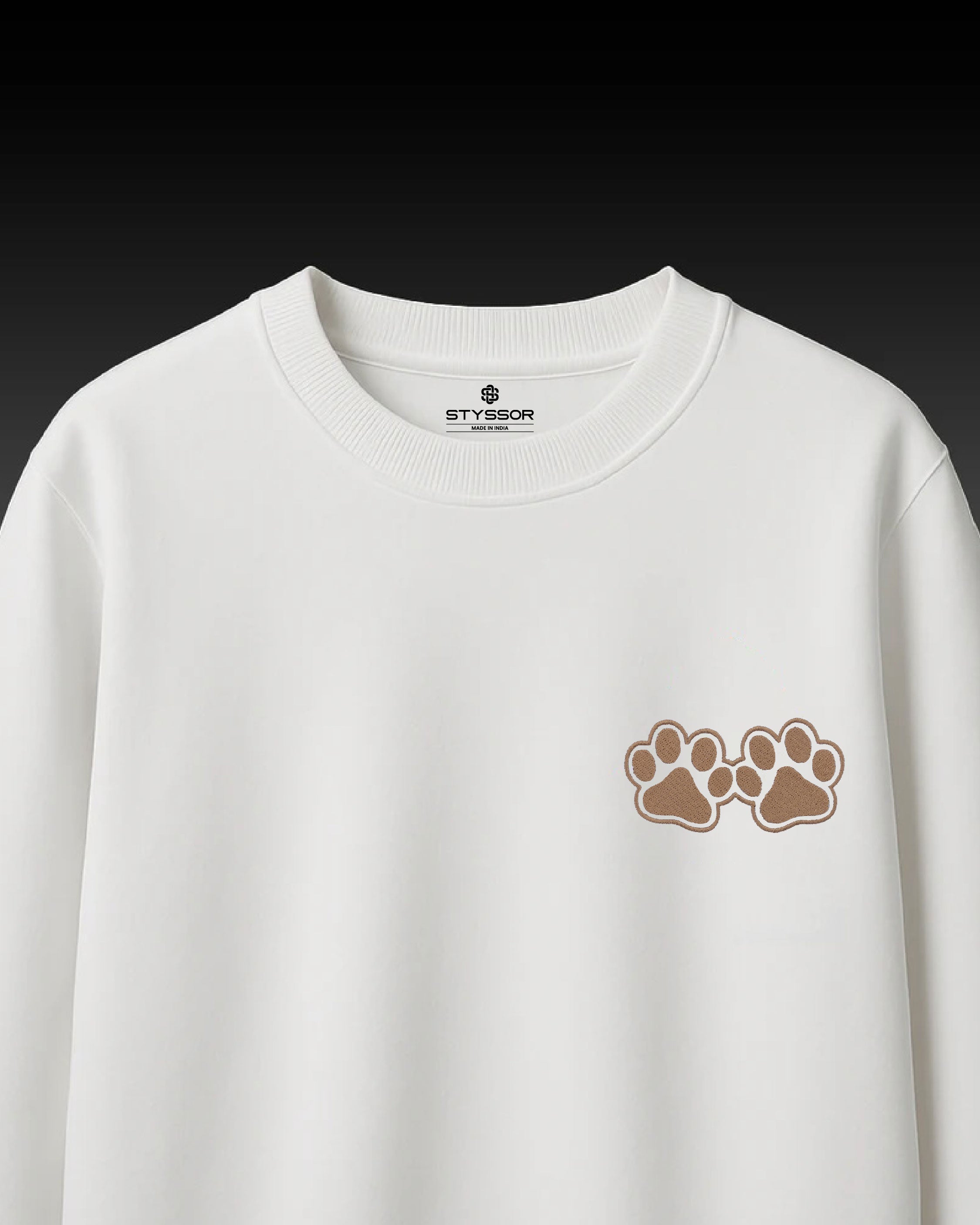Dog Paw Wildlife Embroidery Oversized White T-Shirt