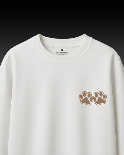 Dog Paw Wildlife Embroidery Oversized White T-Shirt