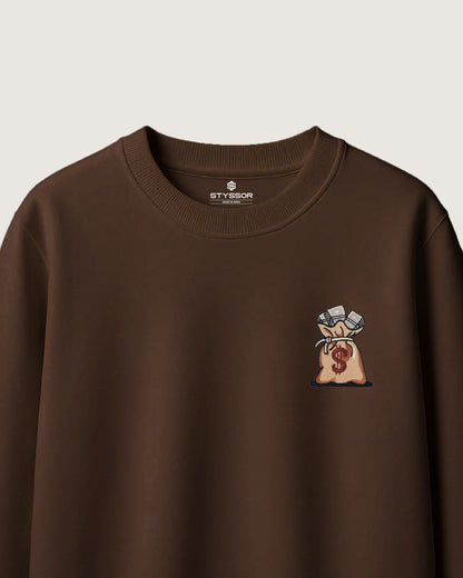 Dollar Bag Embroidery Oversized Brown 
T-Shirt