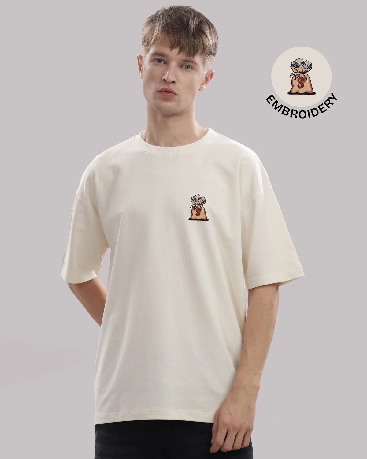 Dollar Bag Embroidery Oversized T-Shirt