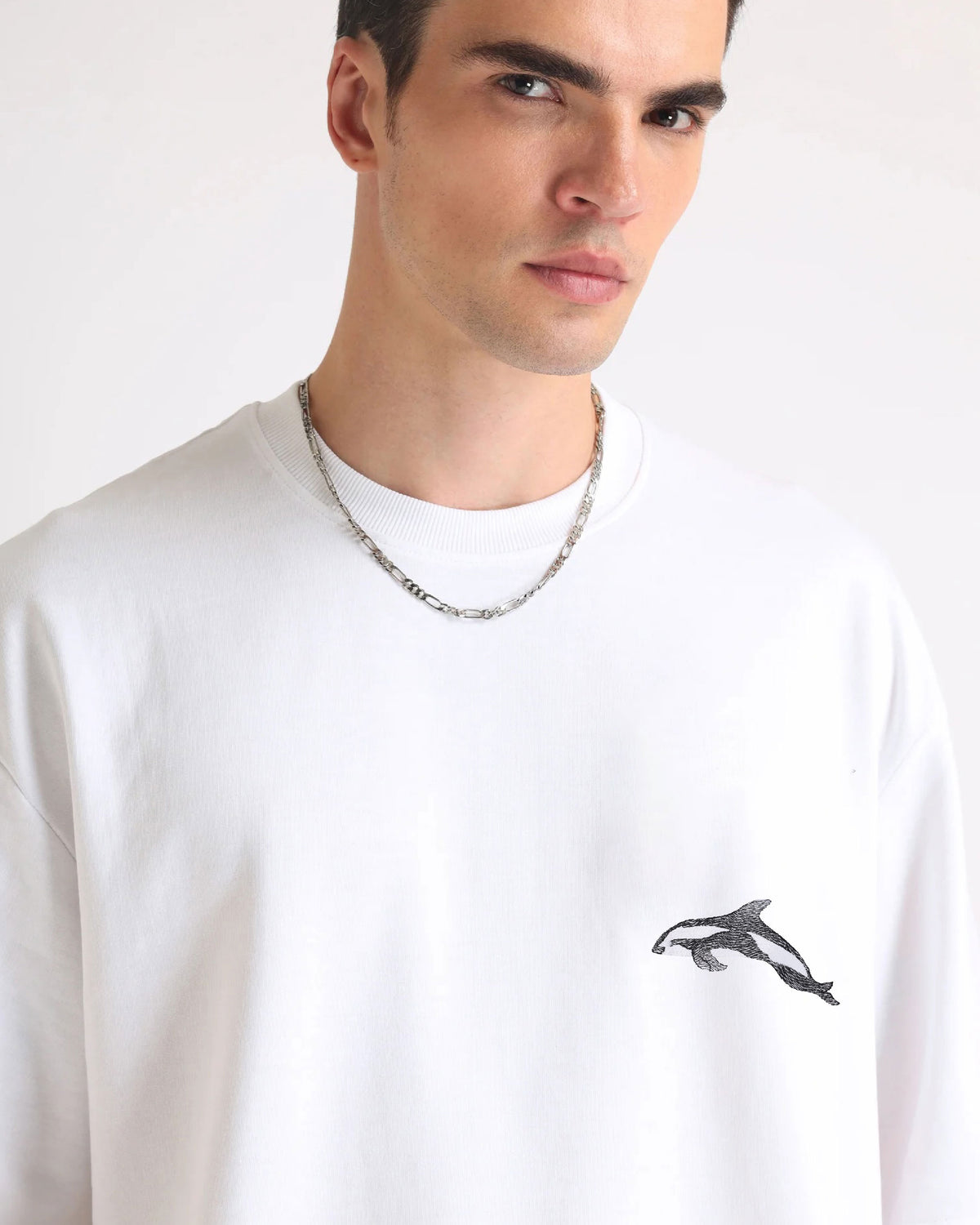 Dolphin Wildlife Embroidery Oversized T-Shirt