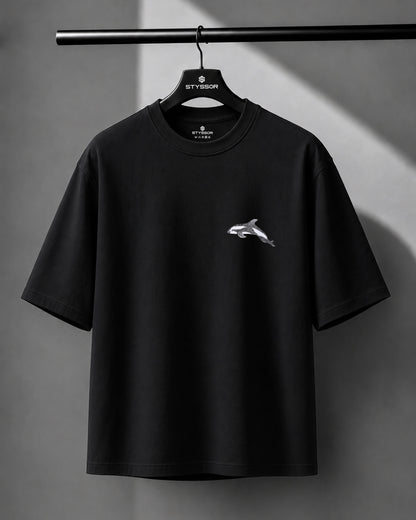 Dolphin Wildlife Embroidery Oversized T-Shirt