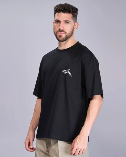 Dolphin Wildlife Embroidery Oversized T-Shirt