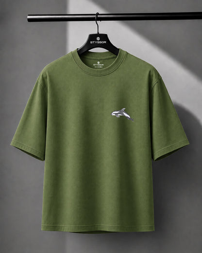 Dolphin Wildlife Embroidery Oversized T-Shirt
