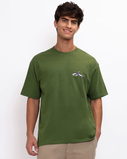 Dolphin Wildlife Embroidery Oversized T-Shirt