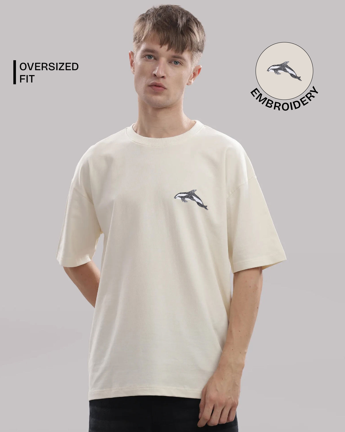 Dolphin Wildlife Embroidery Oversized T-Shirt