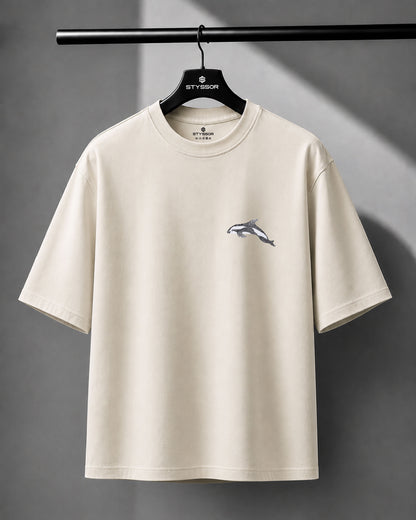 Dolphin Wildlife Embroidery Oversized T-Shirt
