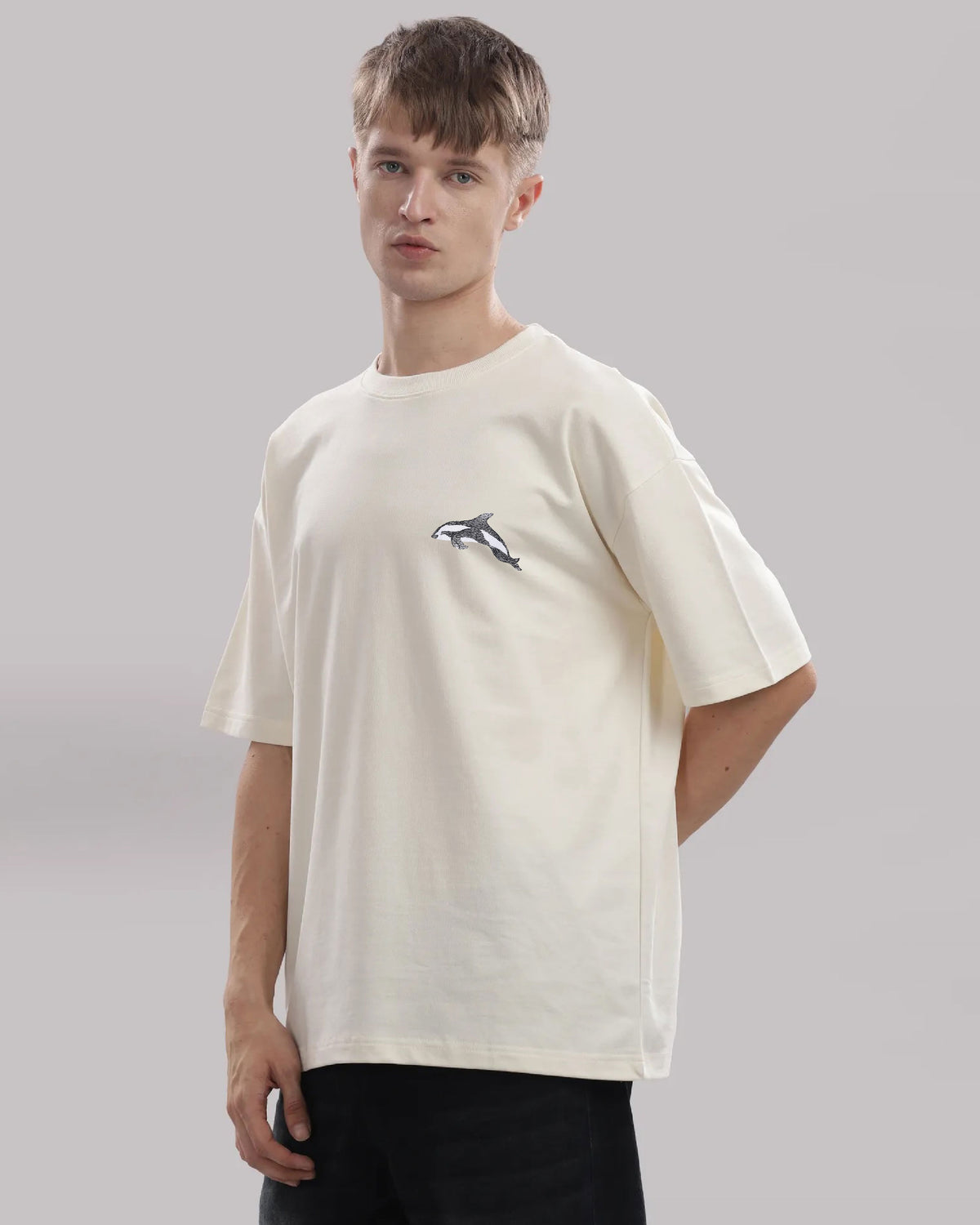 Dolphin Wildlife Embroidery Oversized T-Shirt