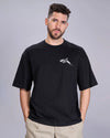 Dolphin Wildlife Embroidery Oversized Black T-Shirt