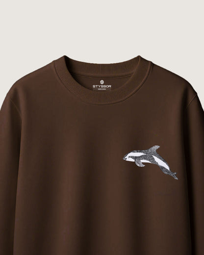 Dolphin Wildlife Embroidery Oversized Brown T-Shirt
