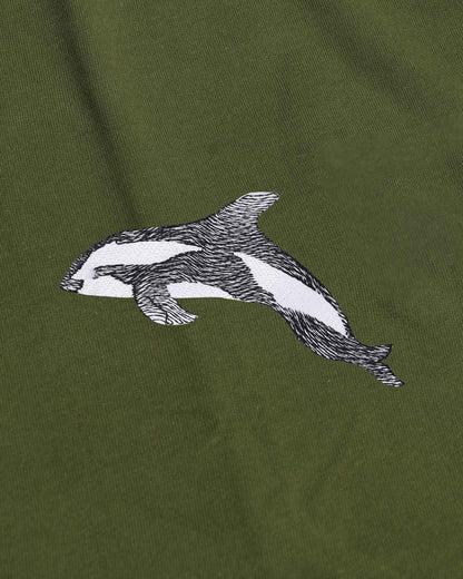 Dolphin Wildlife Embroidery Oversized GreenT-Shirt