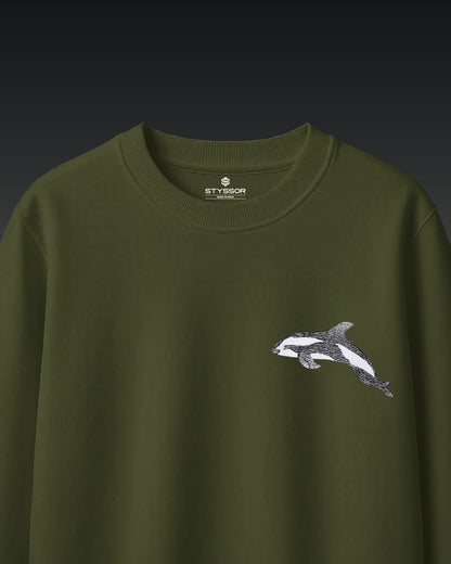 Dolphin Wildlife Embroidery Oversized GreenT-Shirt