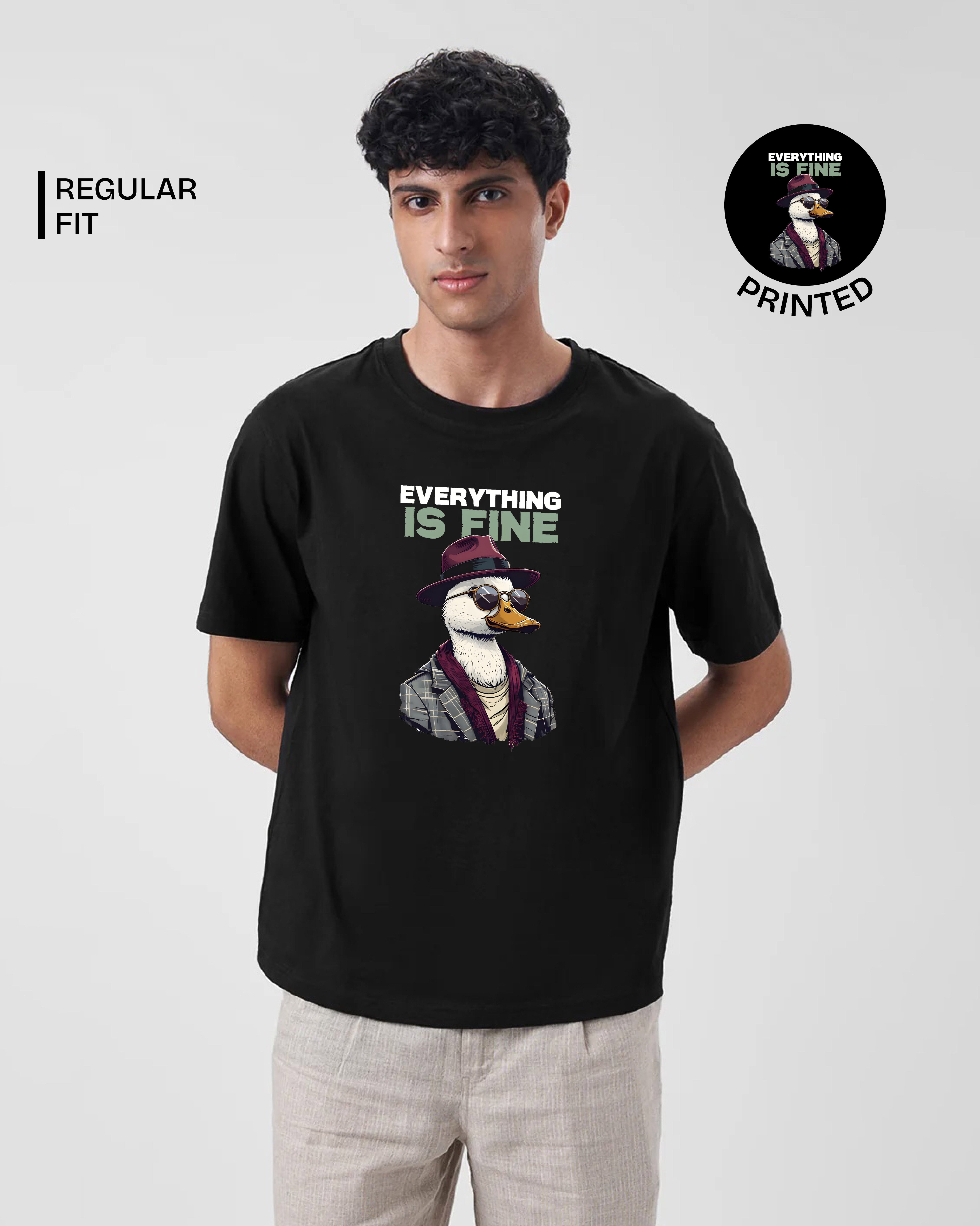 Everything is fine Black Printed T-shirt web