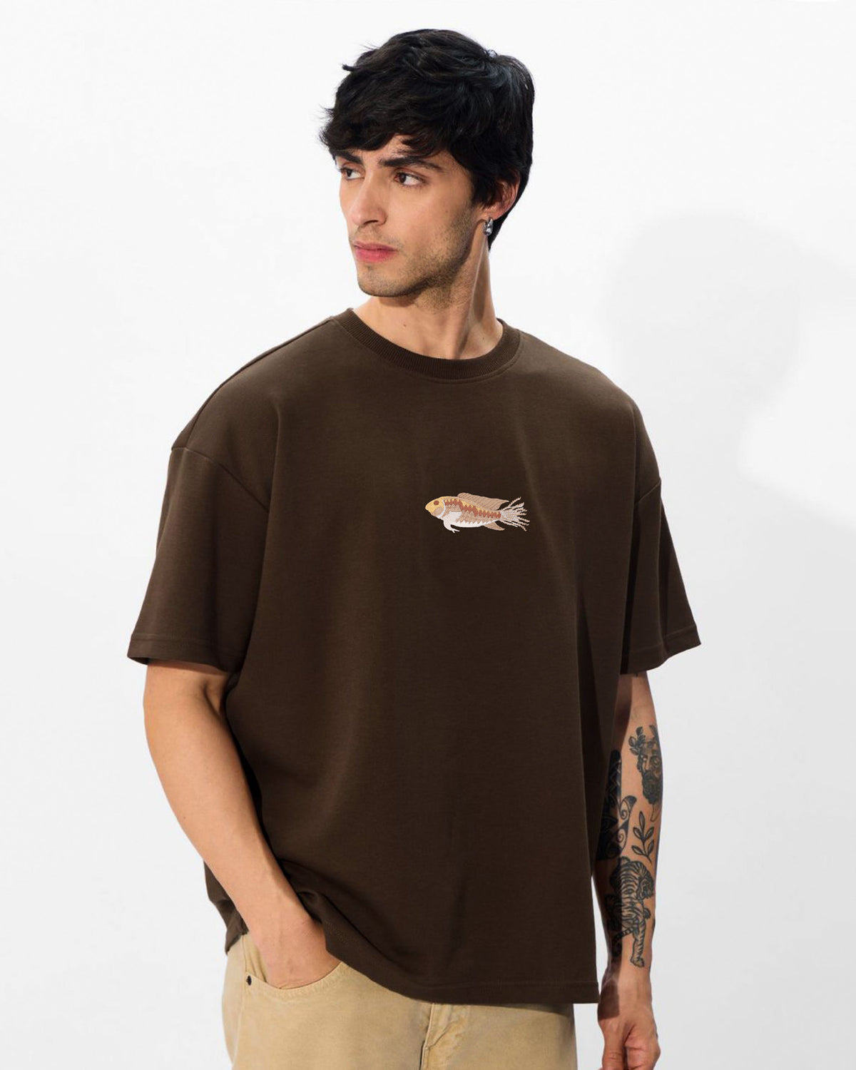Fish Wildlife Embroidery Oversized T-Shirt