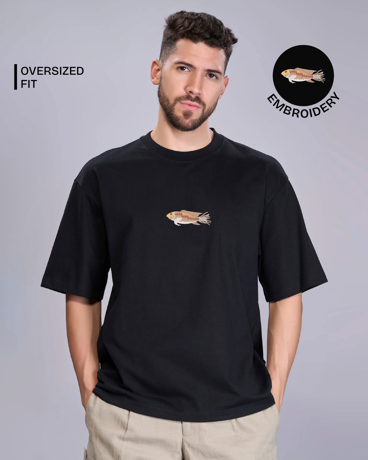 Fish Wildlife Embroidery Oversized T-Shirt