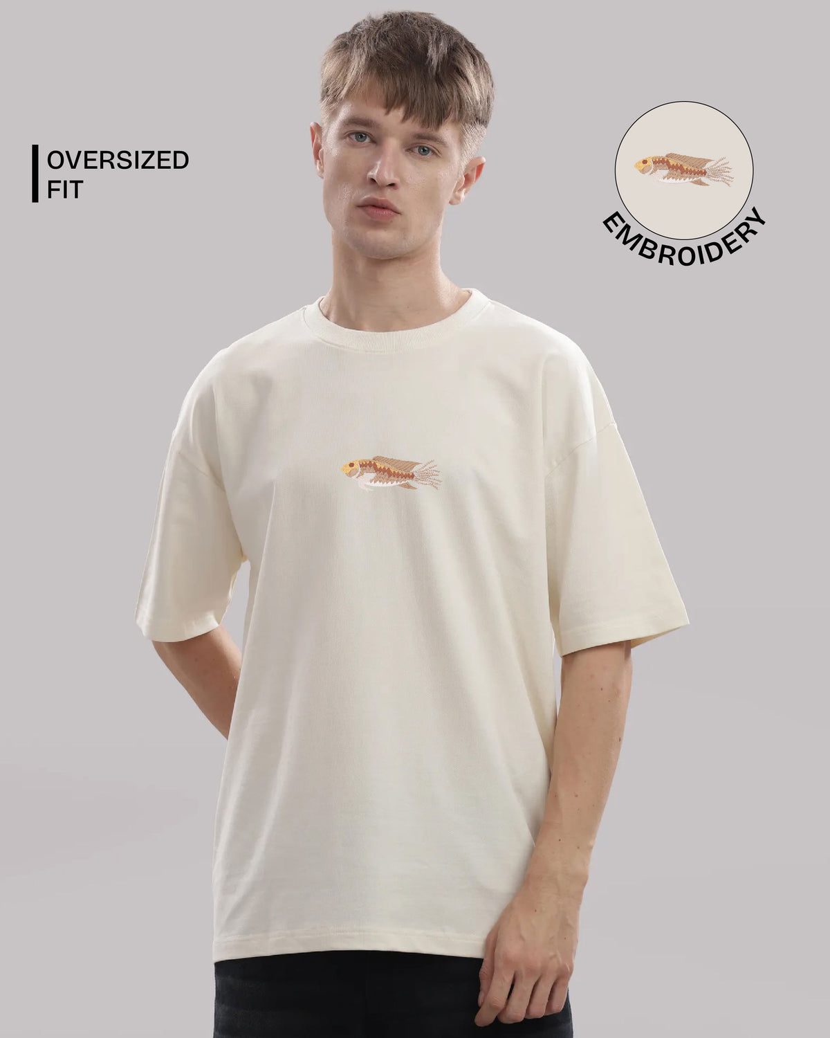 Fish Wildlife Embroidery Oversized T-Shirt