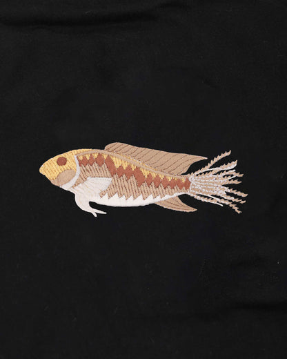 Fish Wildlife Embroidery Oversized Black T-Shirt