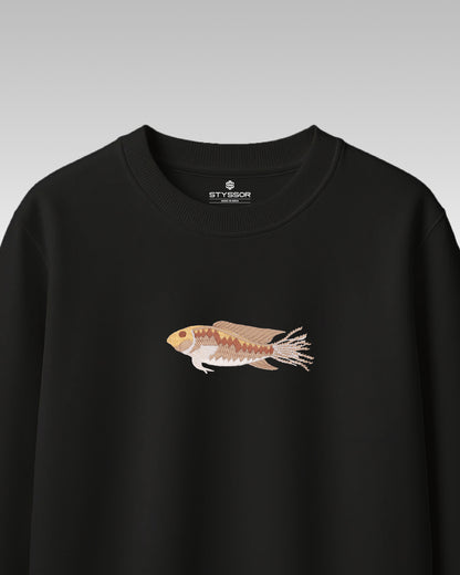 Fish Wildlife Embroidery Oversized Black T-Shirt