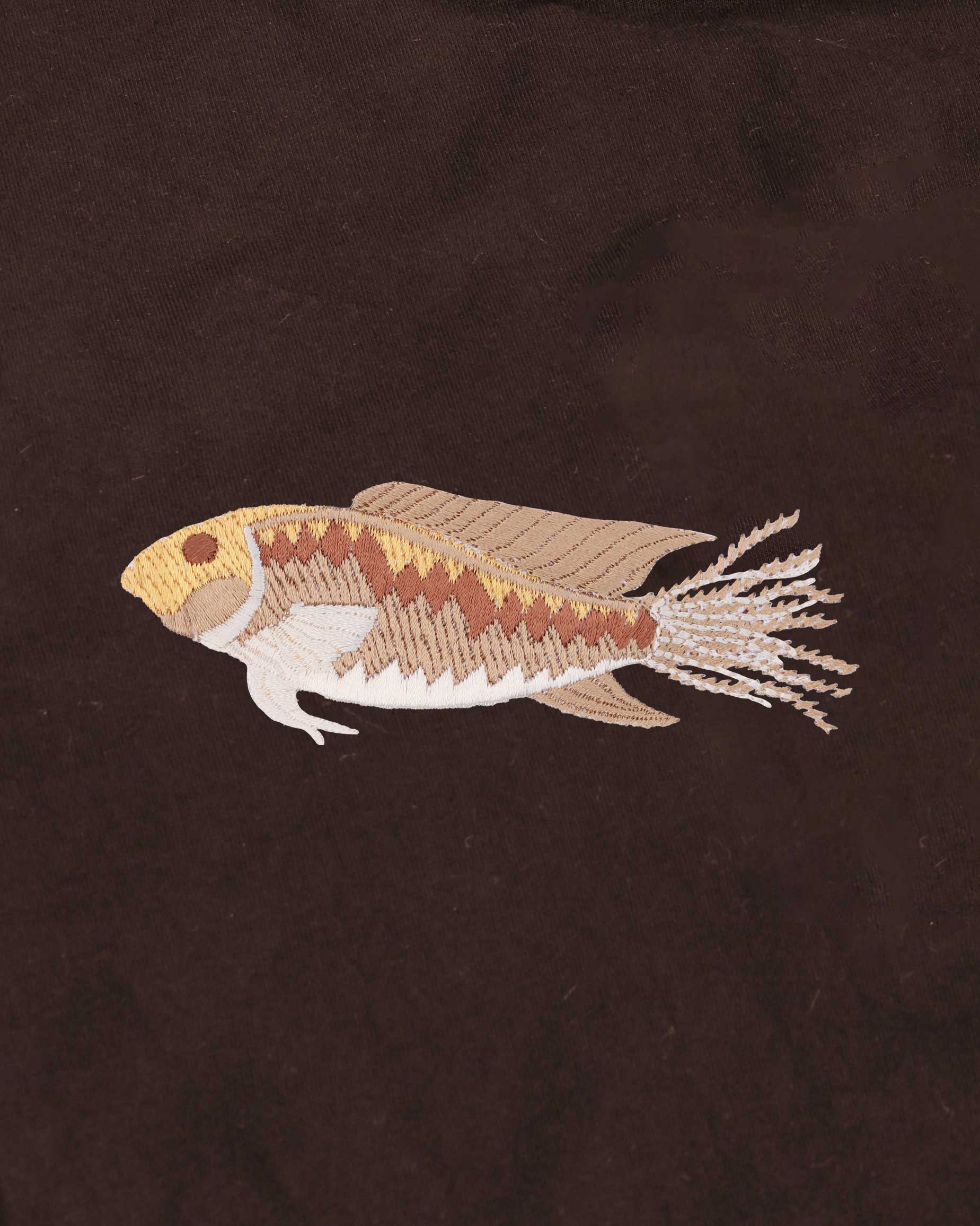 Fish Wildlife Embroidery Oversized Brown T-Shirt