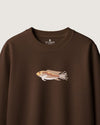 Fish Wildlife Embroidery Oversized Brown T-Shirt