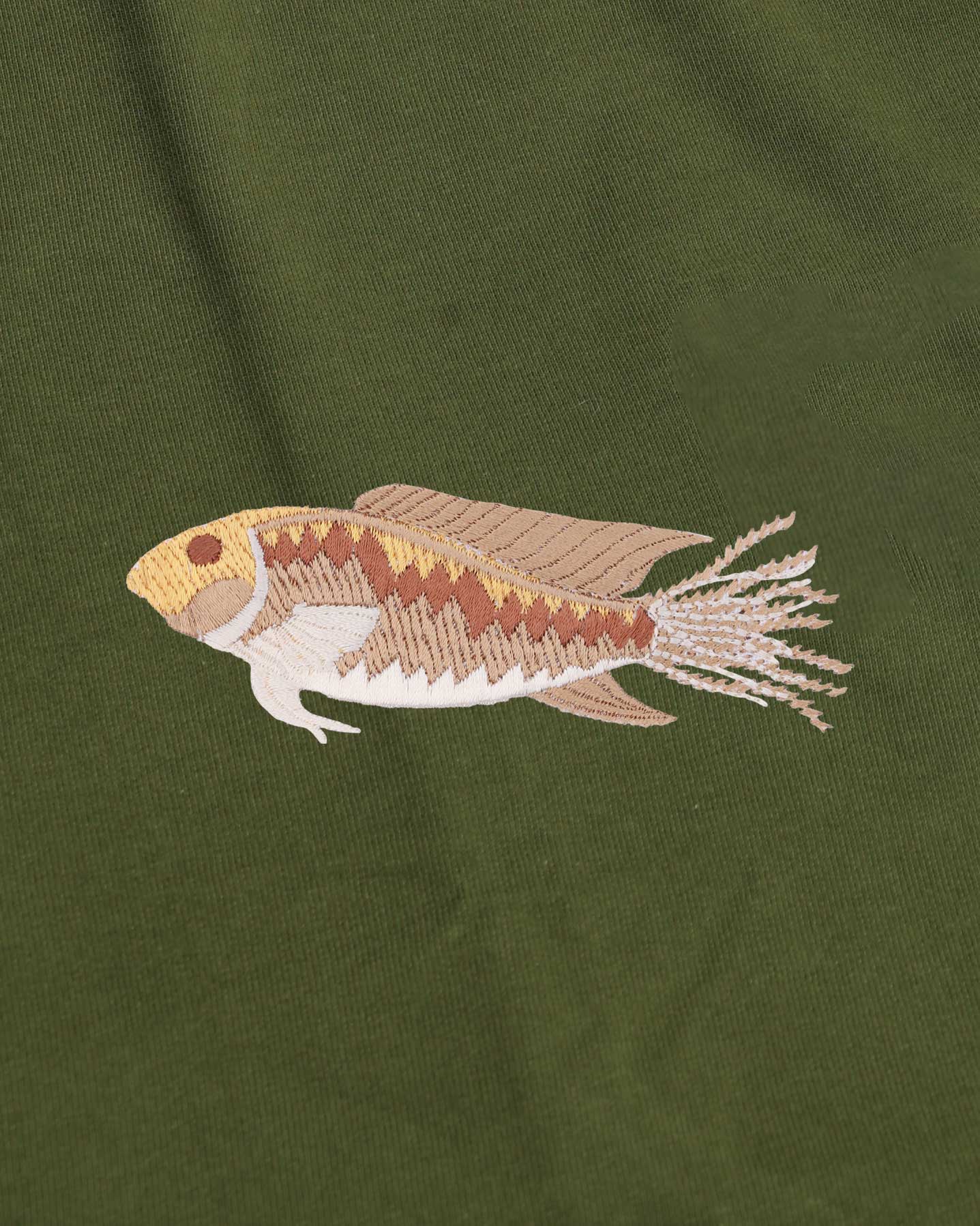 Fish Wildlife Embroidery Oversized Green T-Shirt