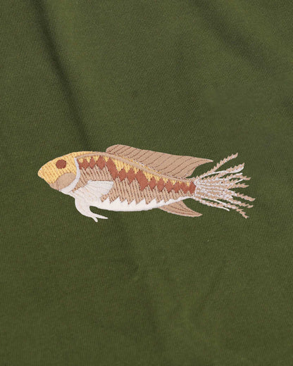 Fish Wildlife Embroidery Oversized Green T-Shirt