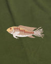 Fish Wildlife Embroidery Oversized Green T-Shirt