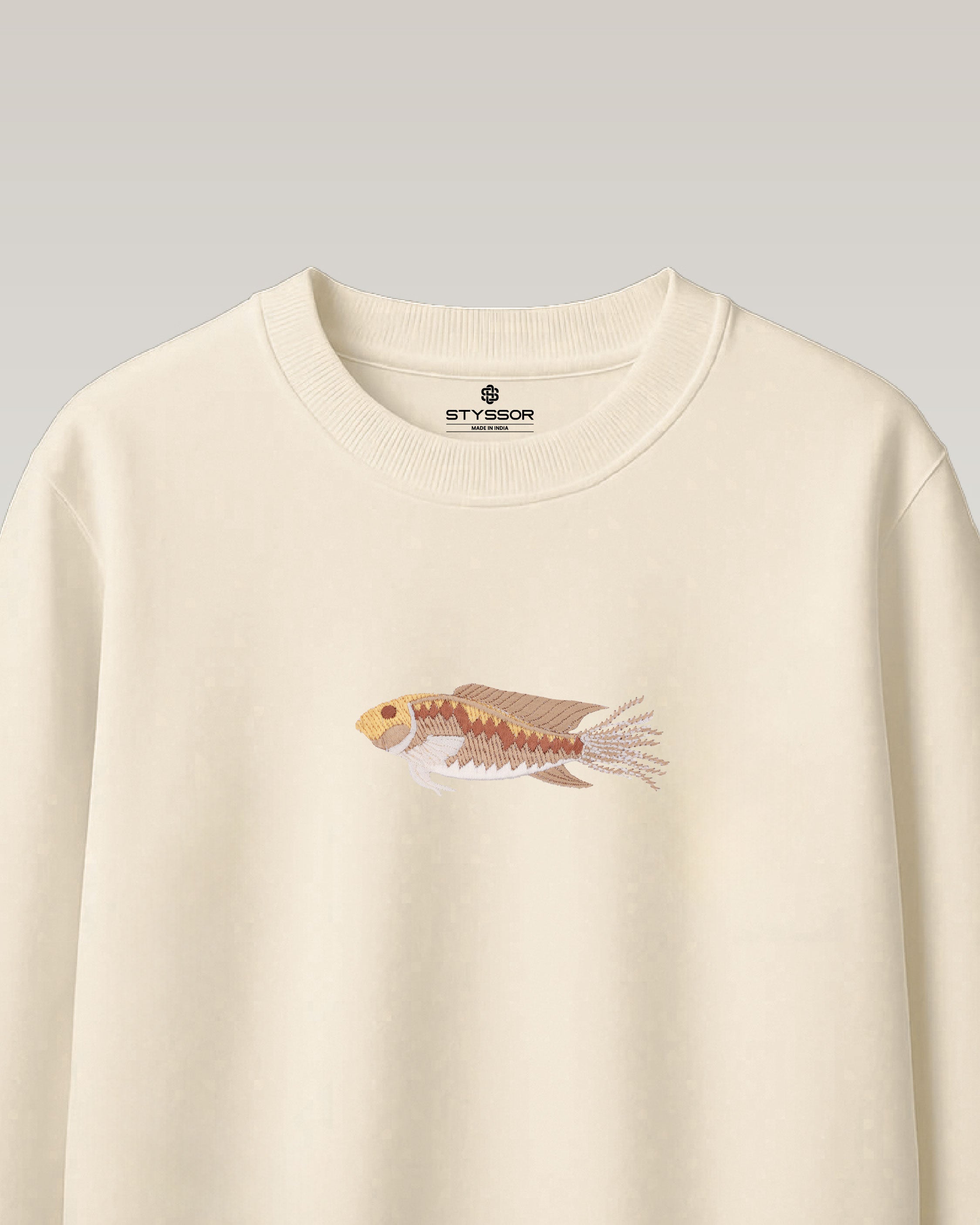 Fish Wildlife Embroidery Oversized Off-White T-Shirt