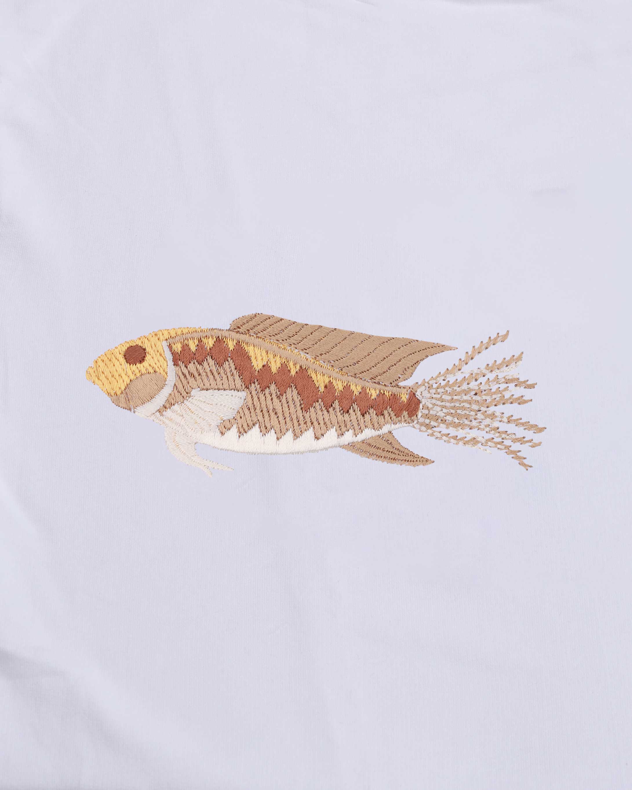 Fish Wildlife Embroidery Oversized White T-Shirt