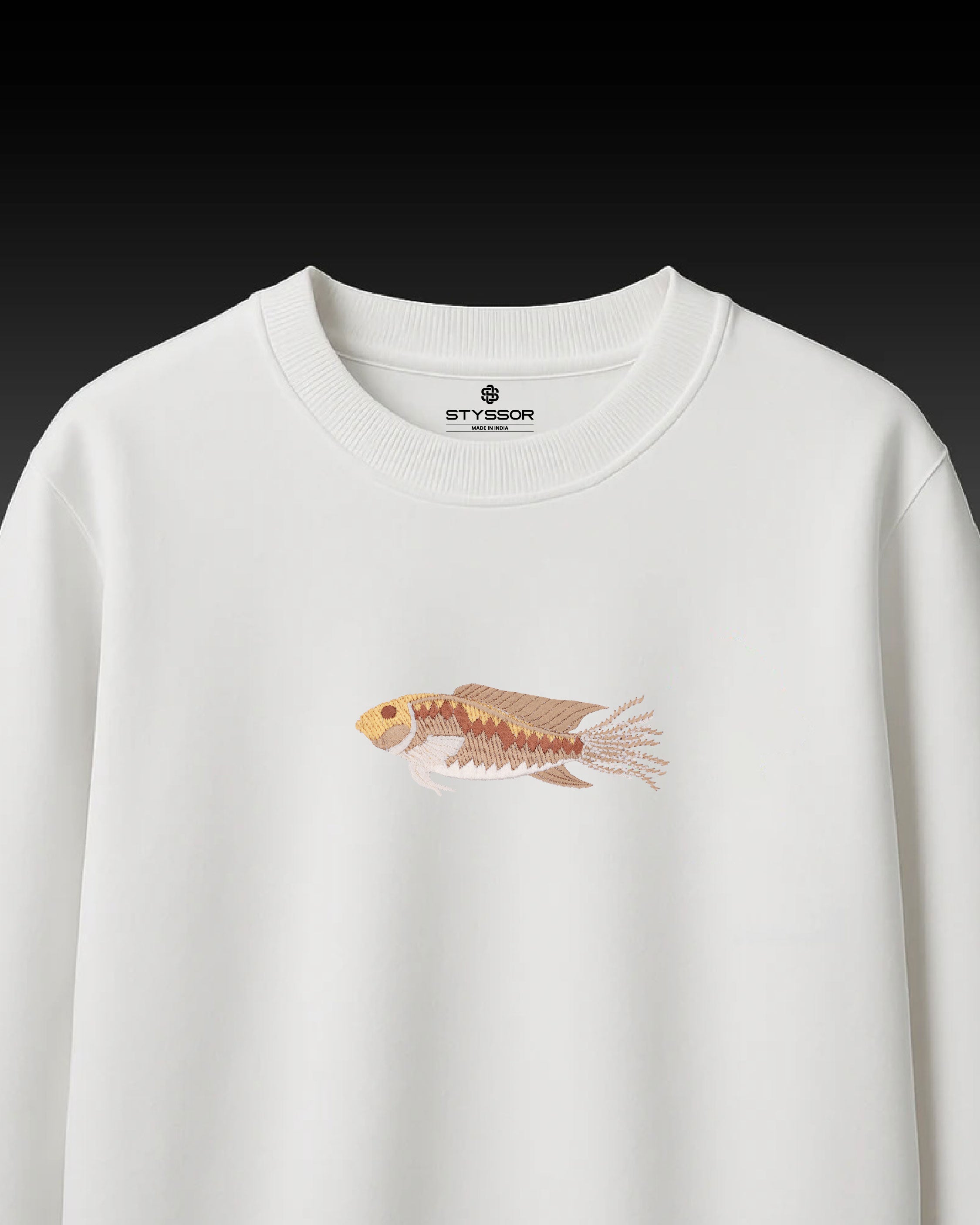 Fish Wildlife Embroidery Oversized White T-Shirt