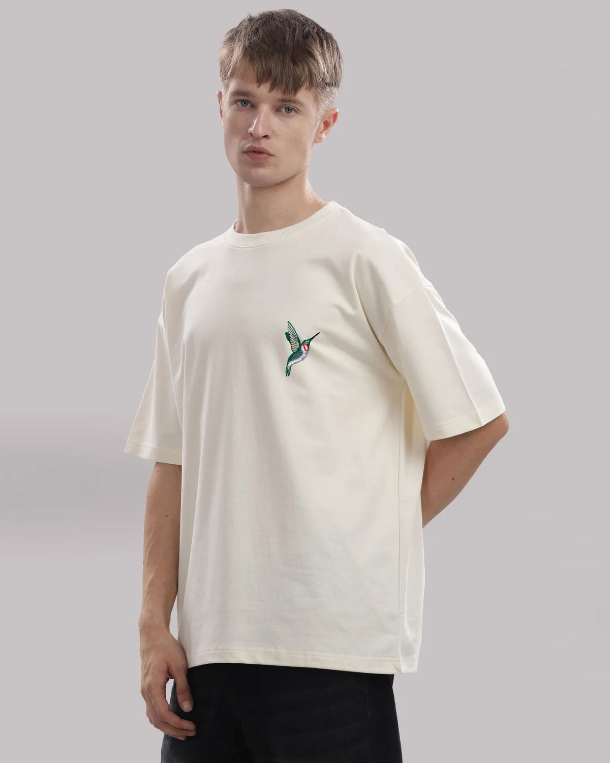 Humming Bird Wildlife Embroidery Oversized T-Shirt