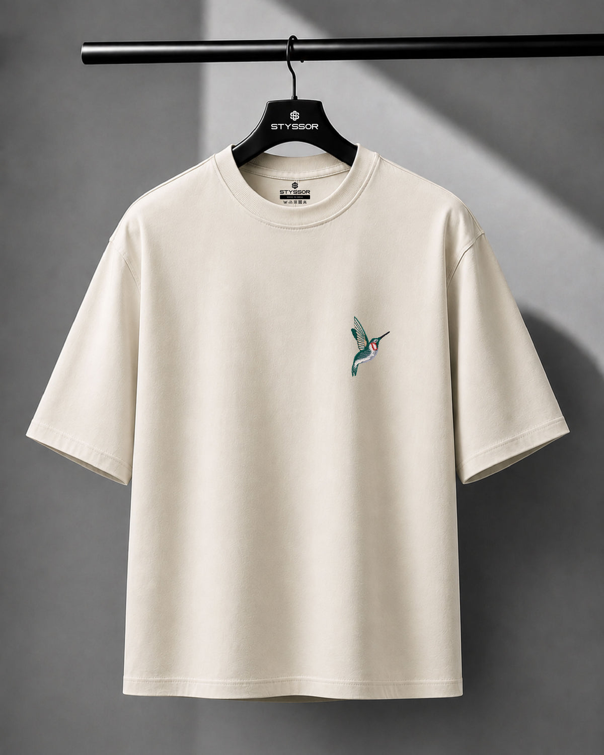 Humming Bird Wildlife Embroidery Oversized T-Shirt