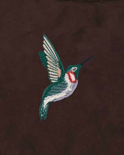 Humming Bird Wildlife Embroidery Oversized Brown T-Shirt