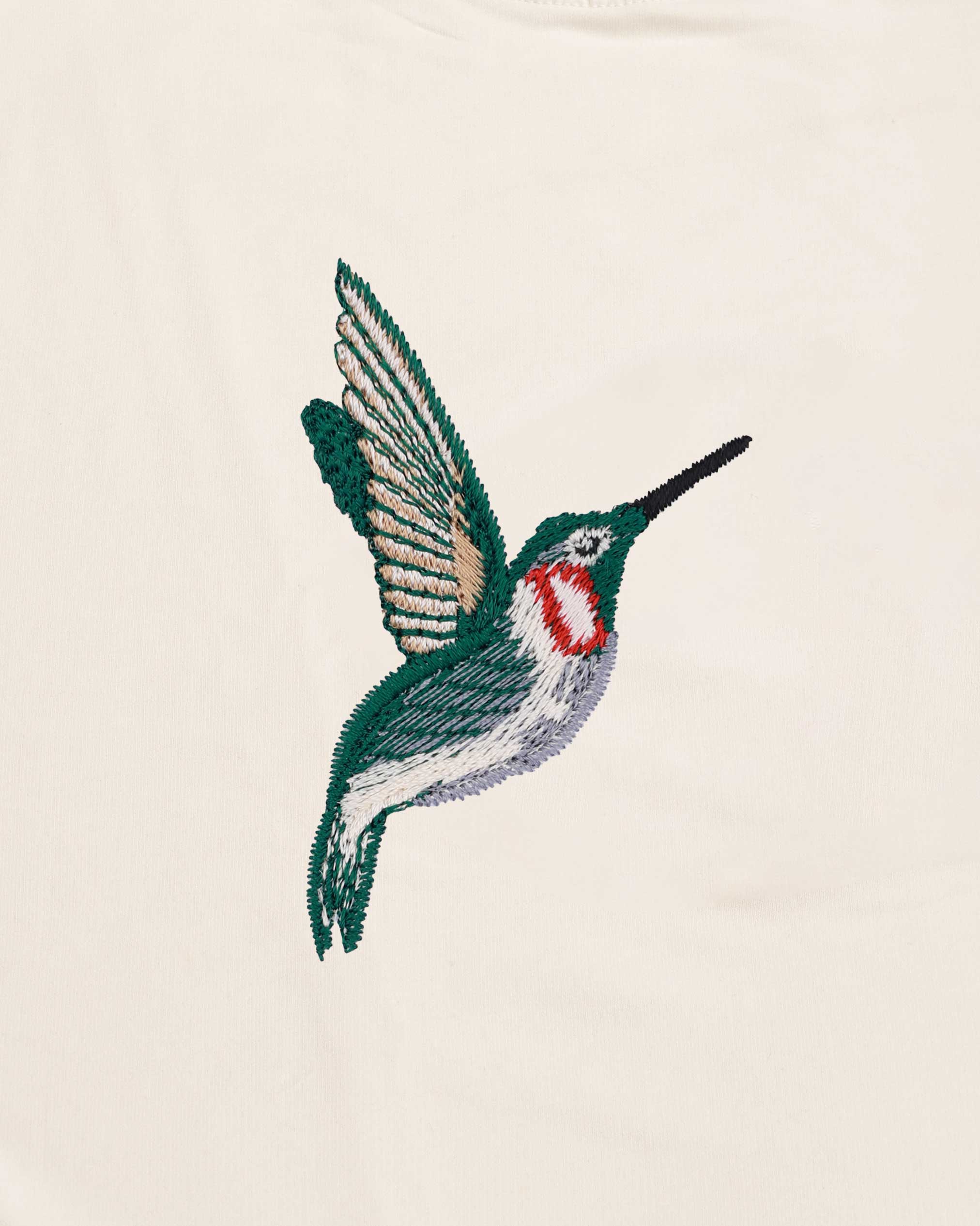 Humming Bird Wildlife Embroidery Oversized Off-White T-Shirt
