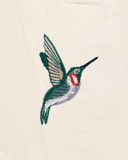 Humming Bird Wildlife Embroidery Oversized Off-White T-Shirt