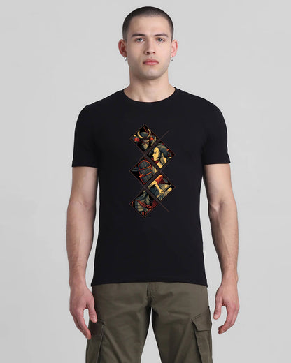 Japanese Samurai Black Printed T-shirt