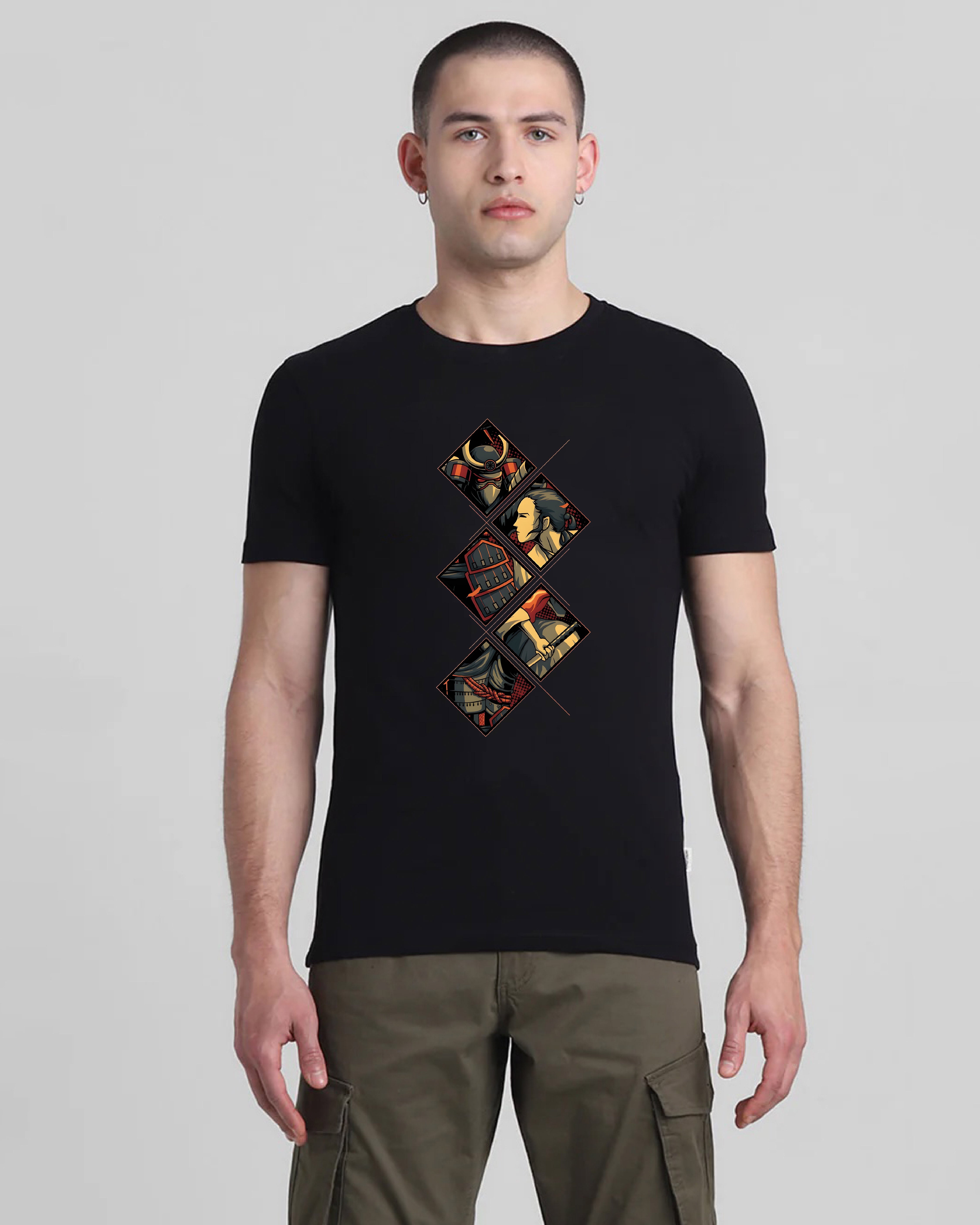 Japanese Samurai Black Printed T-shirt