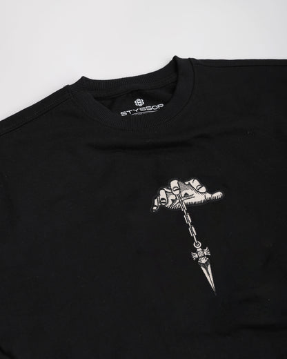 Judgment Chain Embroidery Black Oversized T-Shirt