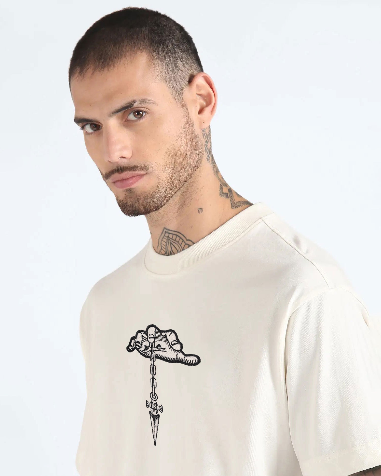 Judgment Chain Embroidery Off White Oversized T-Shirt
