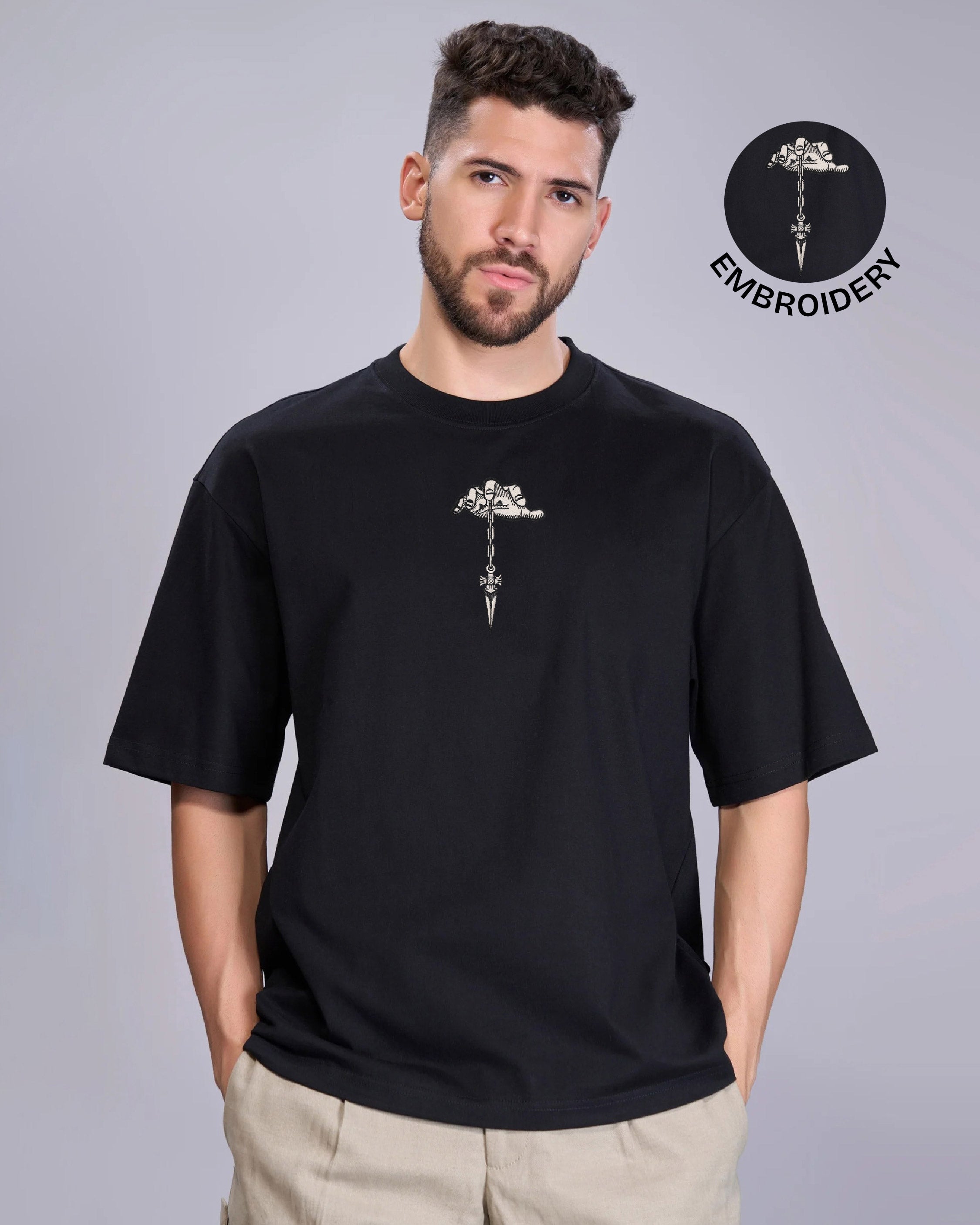 Judgment Chain Embroidery Black Oversized T-Shirt