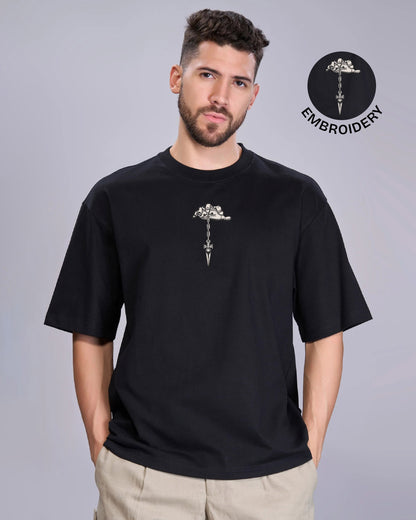 Judgment Chain Embroidery Black Oversized T-Shirt