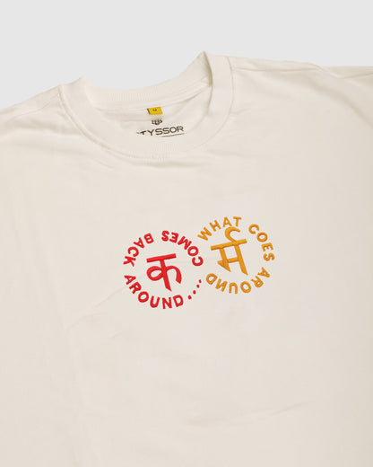 Karma Chakra Embroidery Off-White Oversized T-Shirt