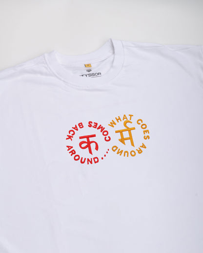 Karma Chakra Embroidery White Oversized T-Shirt