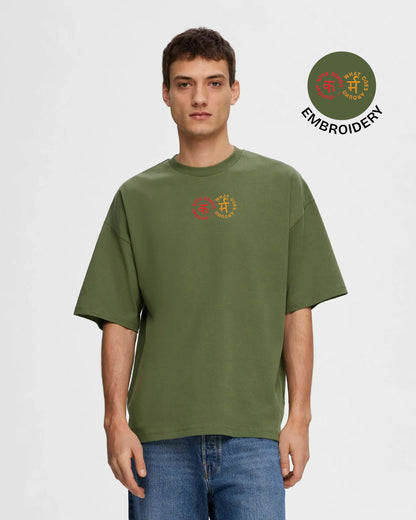 Karma Chakra Embroidery Green Oversized T-Shirt