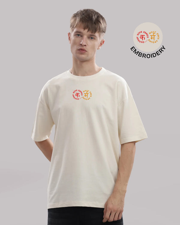 Karma Chakra Embroidery Off-White Oversized T-Shirt