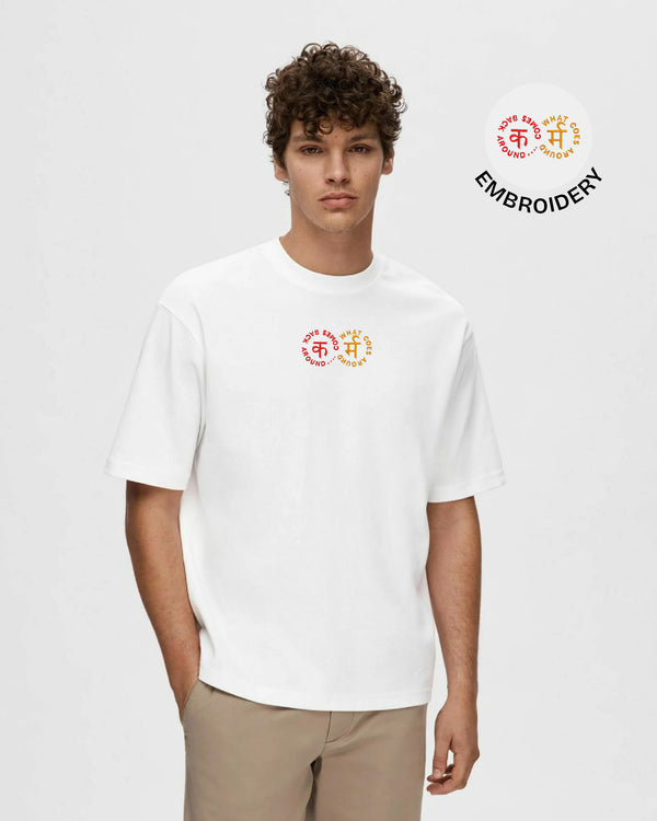 Karma Chakra Embroidery White Oversized T-Shirt
