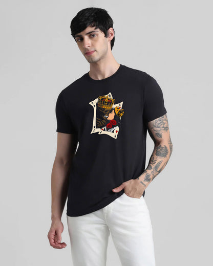 King Of Hearts Black Printed T-shirt