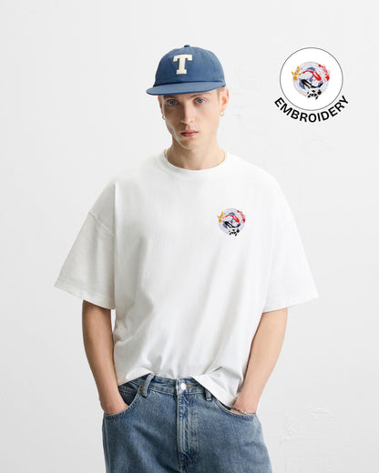Koi Fish Embroidery White Oversized T-Shirt