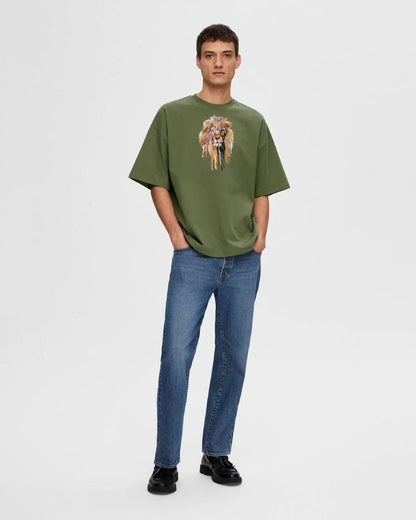 Lion Face Embroidery Green Oversized T-Shirt2
